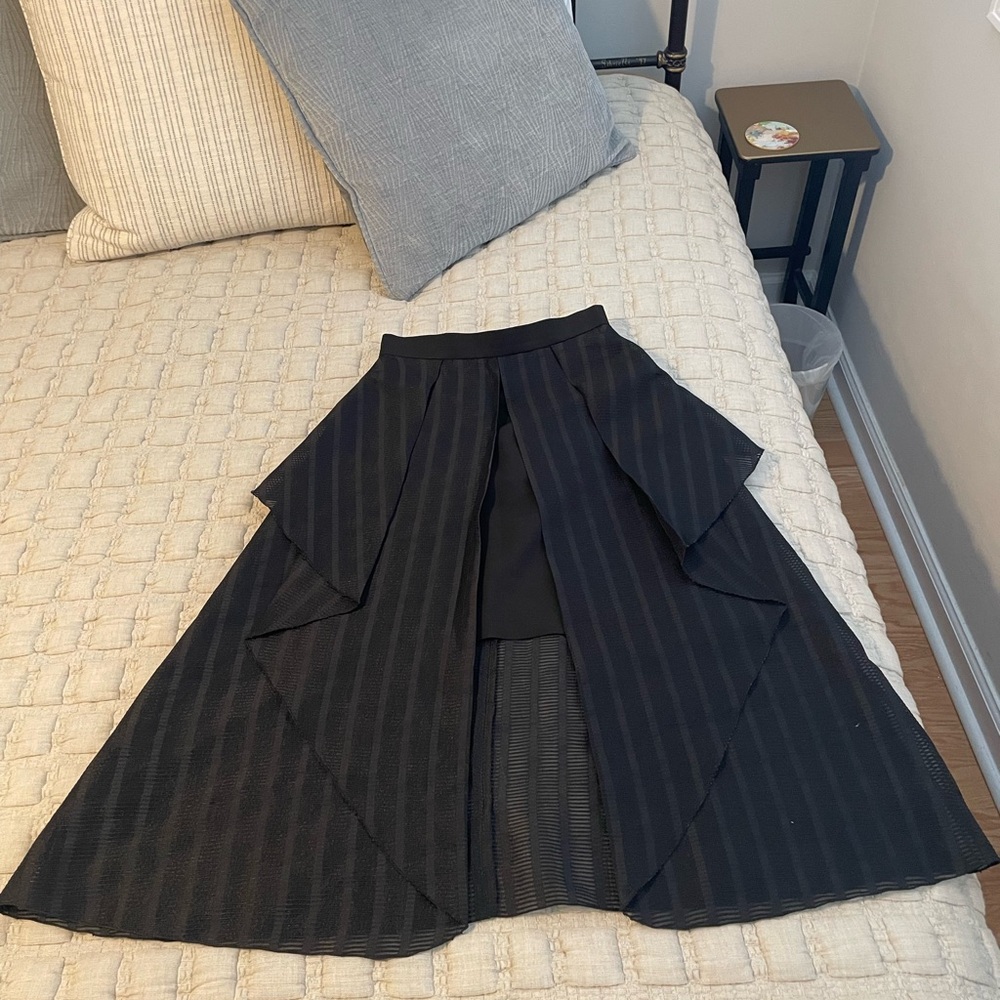 NICHOLAS Black Midi A-Line Skirt Asymmetrical High-Low